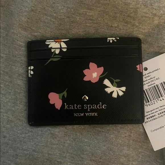 Kate Spade Black Card Holder with Floral Accents - Picture 1 of 5